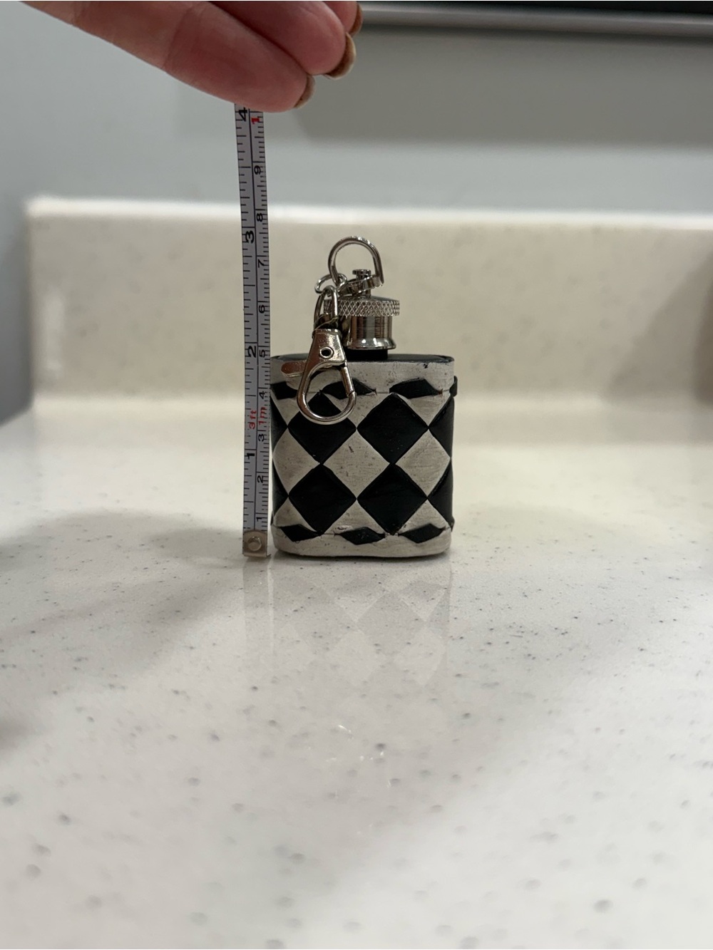 Checkerboard Mini Flask Keychain - Black & White